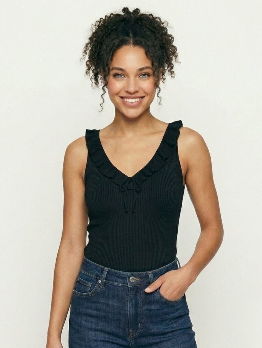 Reformation Black Ruffle Tank Top - XS